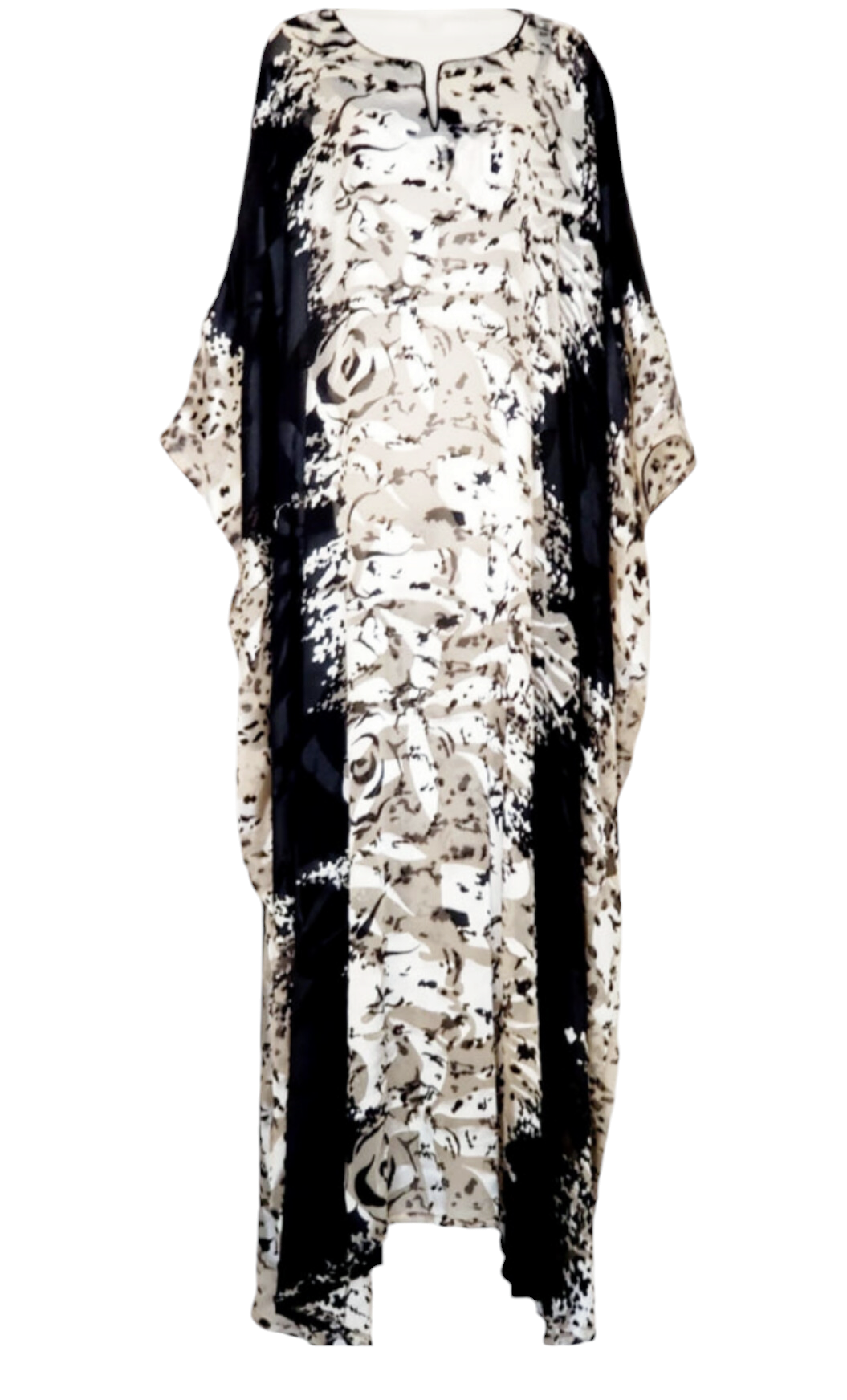 Kaftan Dress (Sheer Silky in Black with Beige)