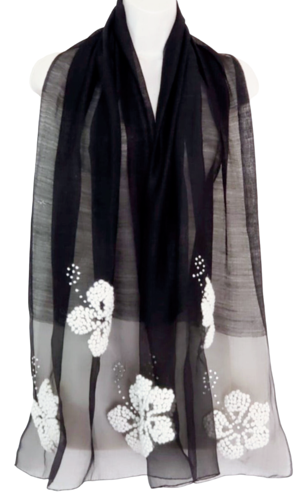 Hibiscus (Black with Ivory Flowers) Scarf